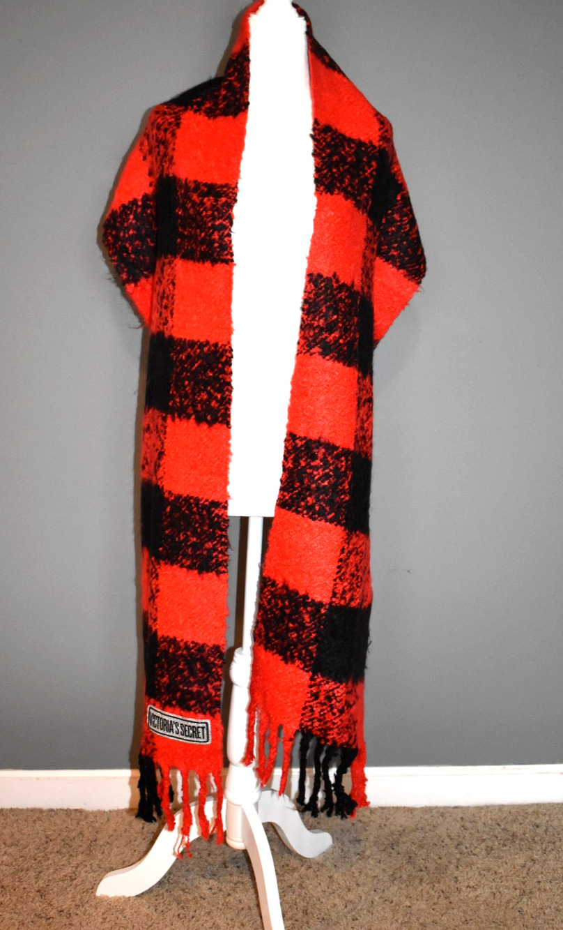 Victoria Secret's Winter Angel Collection Scarf - 74"x12" Black and Red Acrylic